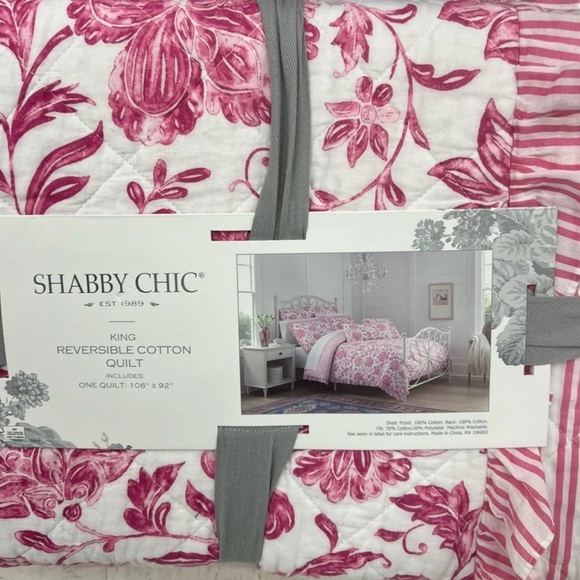 Shabby Chic Other - Shabby Chic KING linen cotton blanket purple pink berry rose floral quilt
